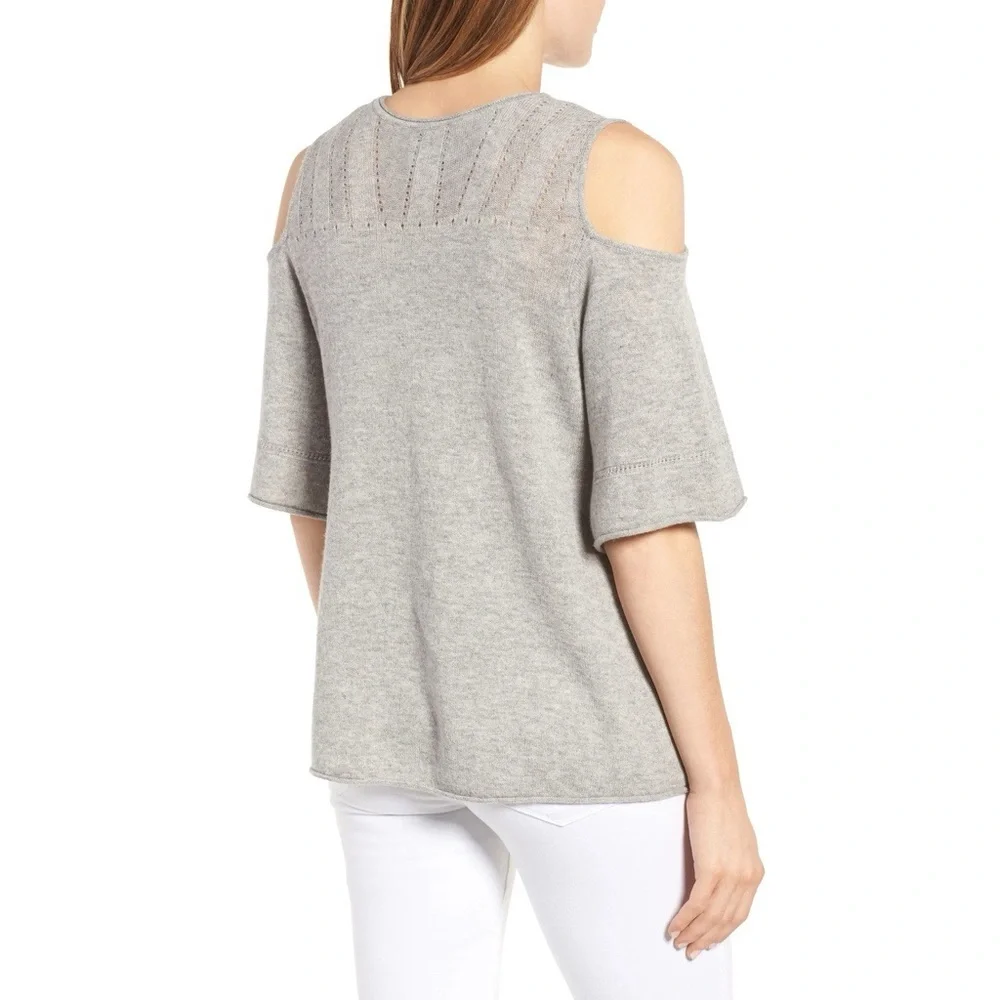 Velvet • Wool Blend Cold Shoulder Sweater heather grey cashmere knit pullover - Picture 12 of 12